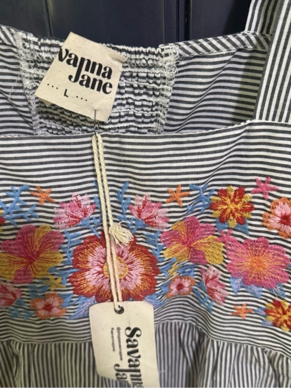Striped Ruffle Sleeve Embroidered Top - Picture 3 of 4